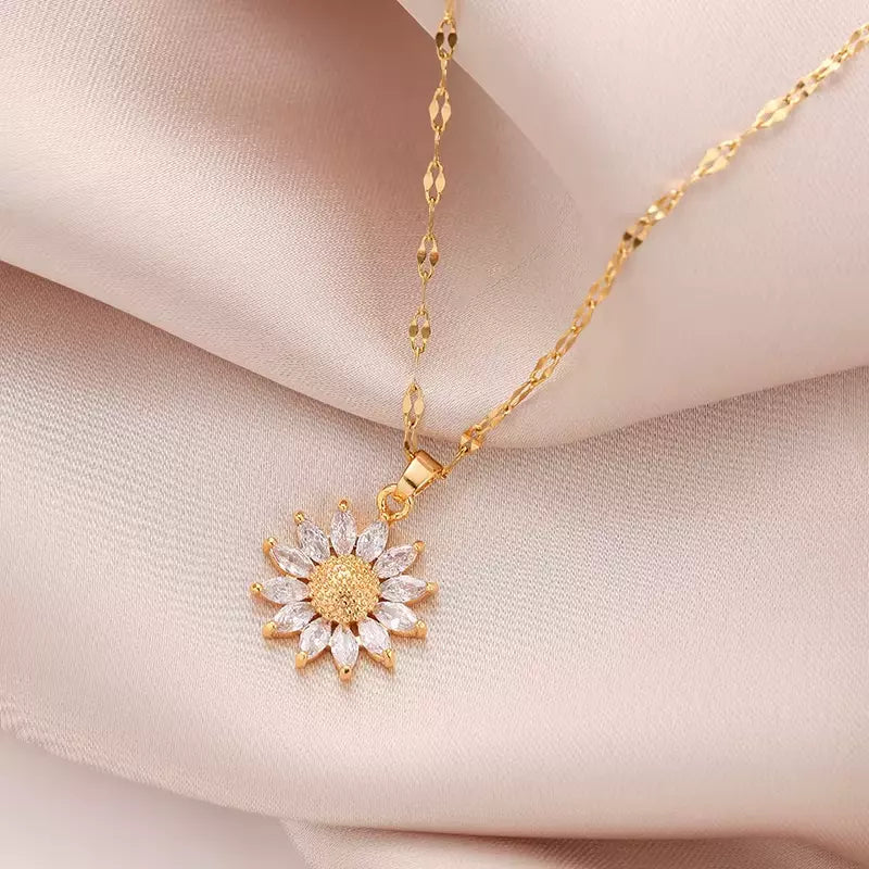 Zirconia Sunflower Pendant Necklace for Women