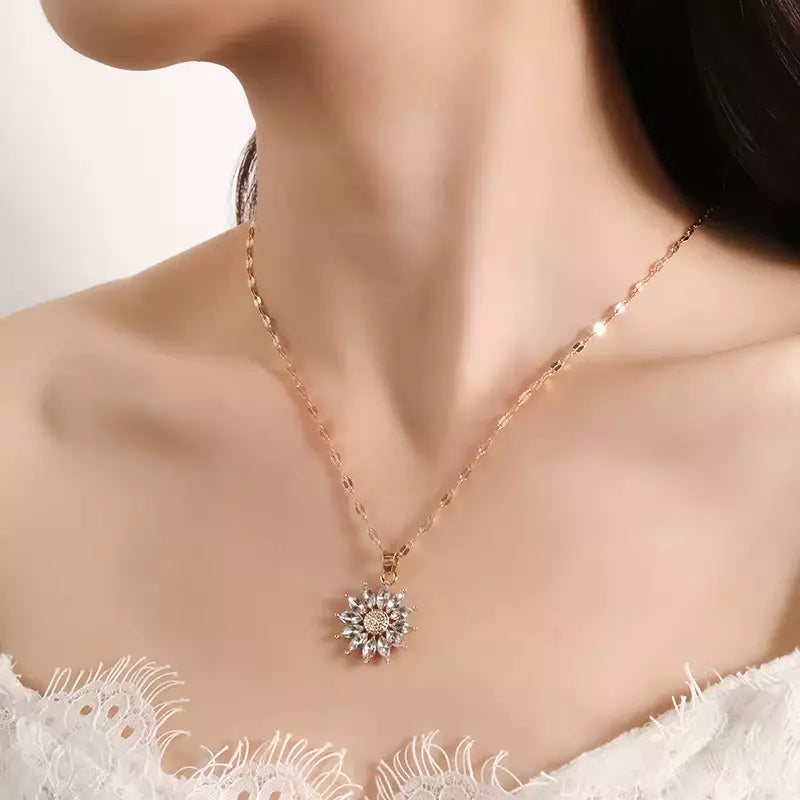 Zirconia Sunflower Pendant Necklace for Women