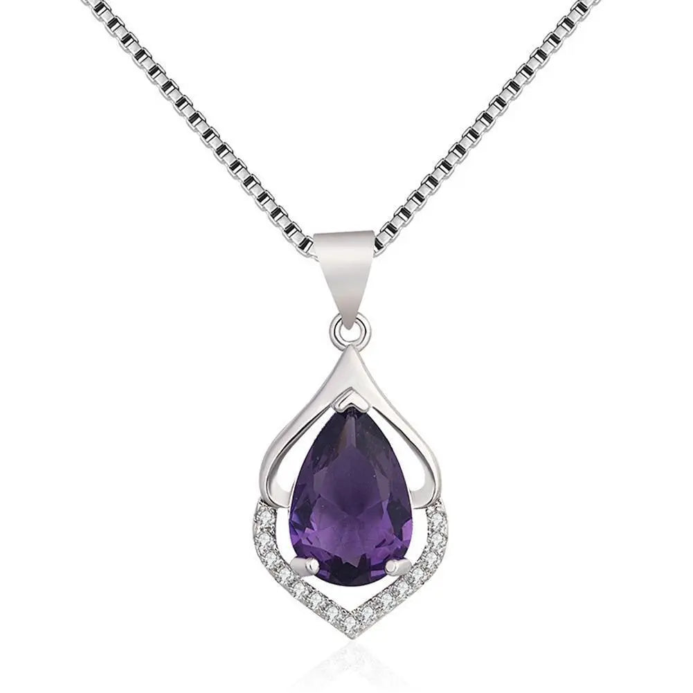 Tear Drop Amethyst Crystal Necklace | Amethyst Necklace Birthstone Jewellery Gift For Her
