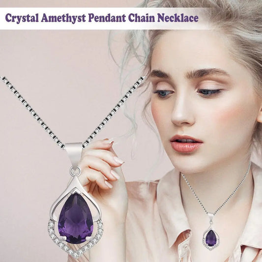 Tear Drop Amethyst Crystal Necklace | Amethyst Necklace Birthstone Jewellery Gift For Her
