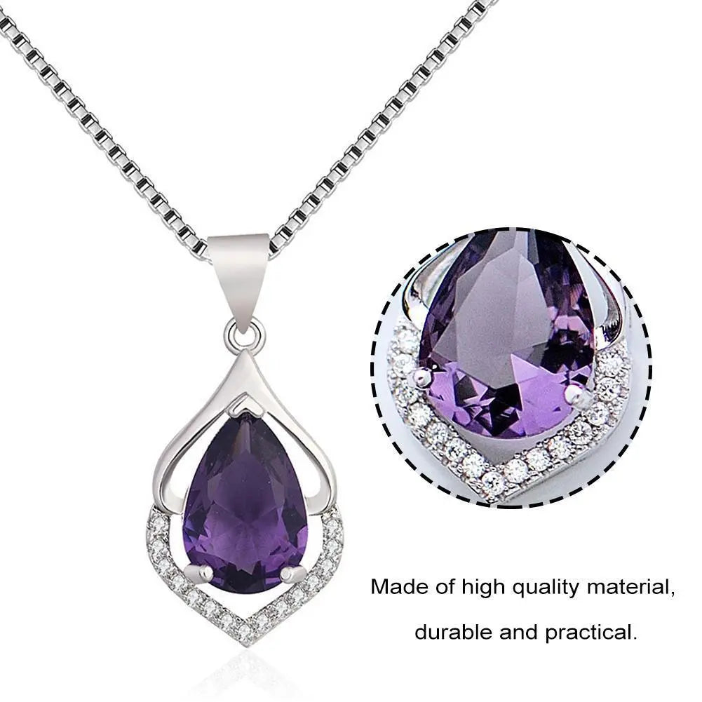 Tear Drop Amethyst Crystal Necklace | Amethyst Necklace Birthstone Jewellery Gift For Her