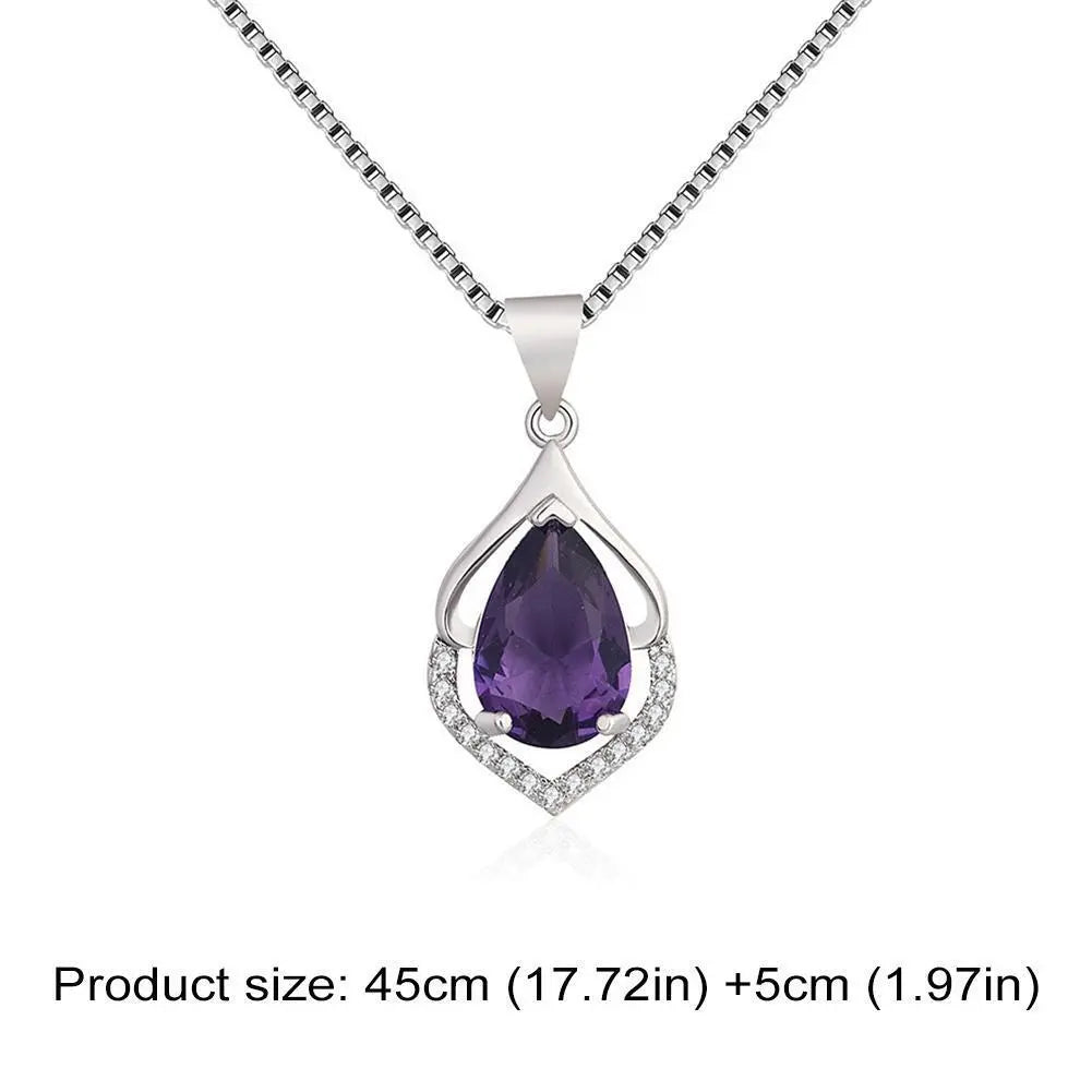 Tear Drop Amethyst Crystal Necklace | Amethyst Necklace Birthstone Jewellery Gift For Her