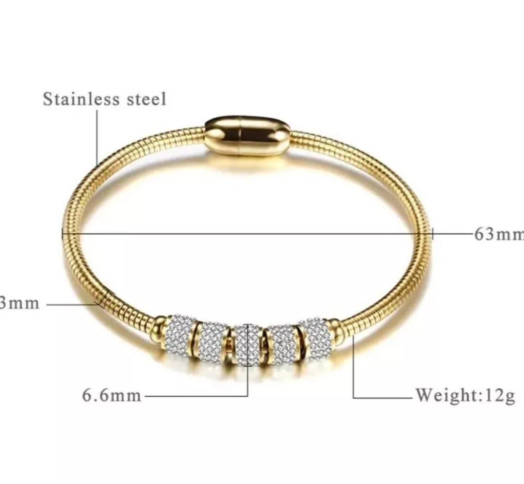 Titanium Steel Chunky Women Bracelet - Gold Bangle with Cubic Zirconia