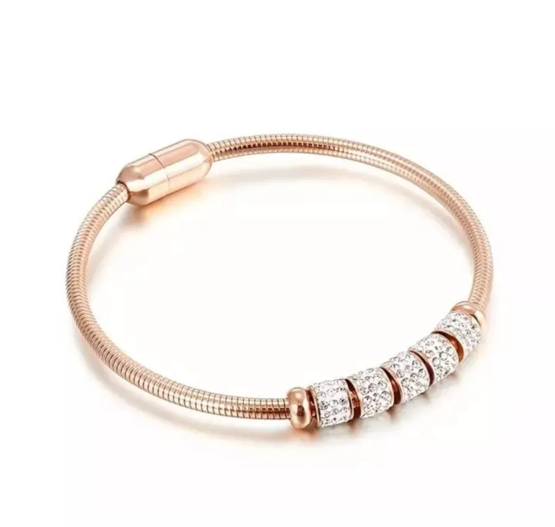 Titanium Steel Chunky Women Bracelet - Gold Bangle with Cubic Zirconia