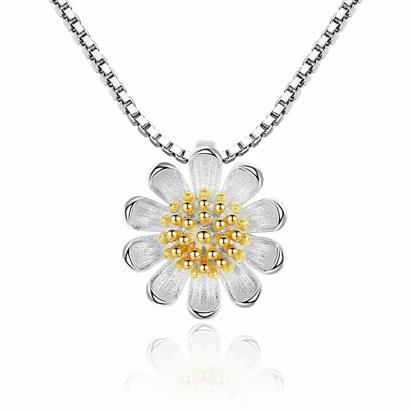 Women Sunflower Pendant Necklace 925 Sterling Silver Jewellery Gift UK