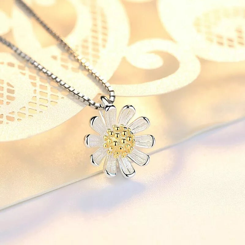 Women Sunflower Pendant Necklace 925 Sterling Silver Jewellery Gift UK