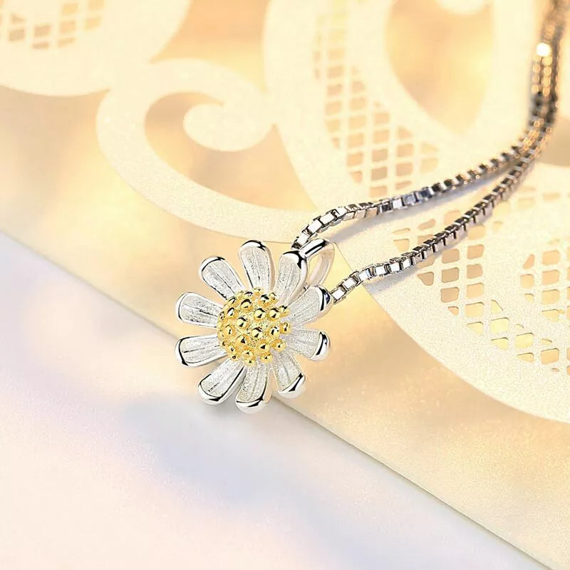 Women Sunflower Pendant Necklace 925 Sterling Silver Jewellery Gift UK