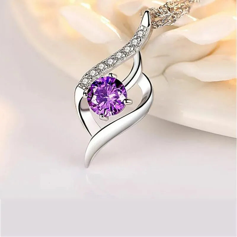 Women Zircon Crystal Stone Pendant Chain Modern Necklace