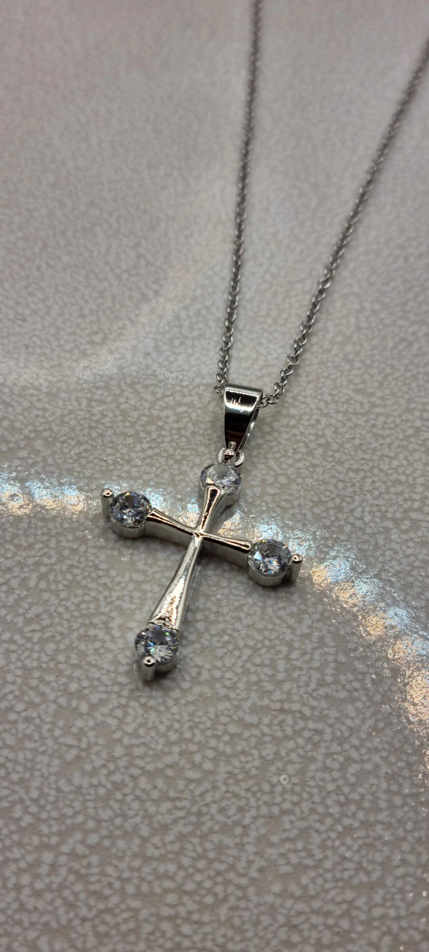 925 Sterling Silver Crystal Cross Zircon Pendant Necklace