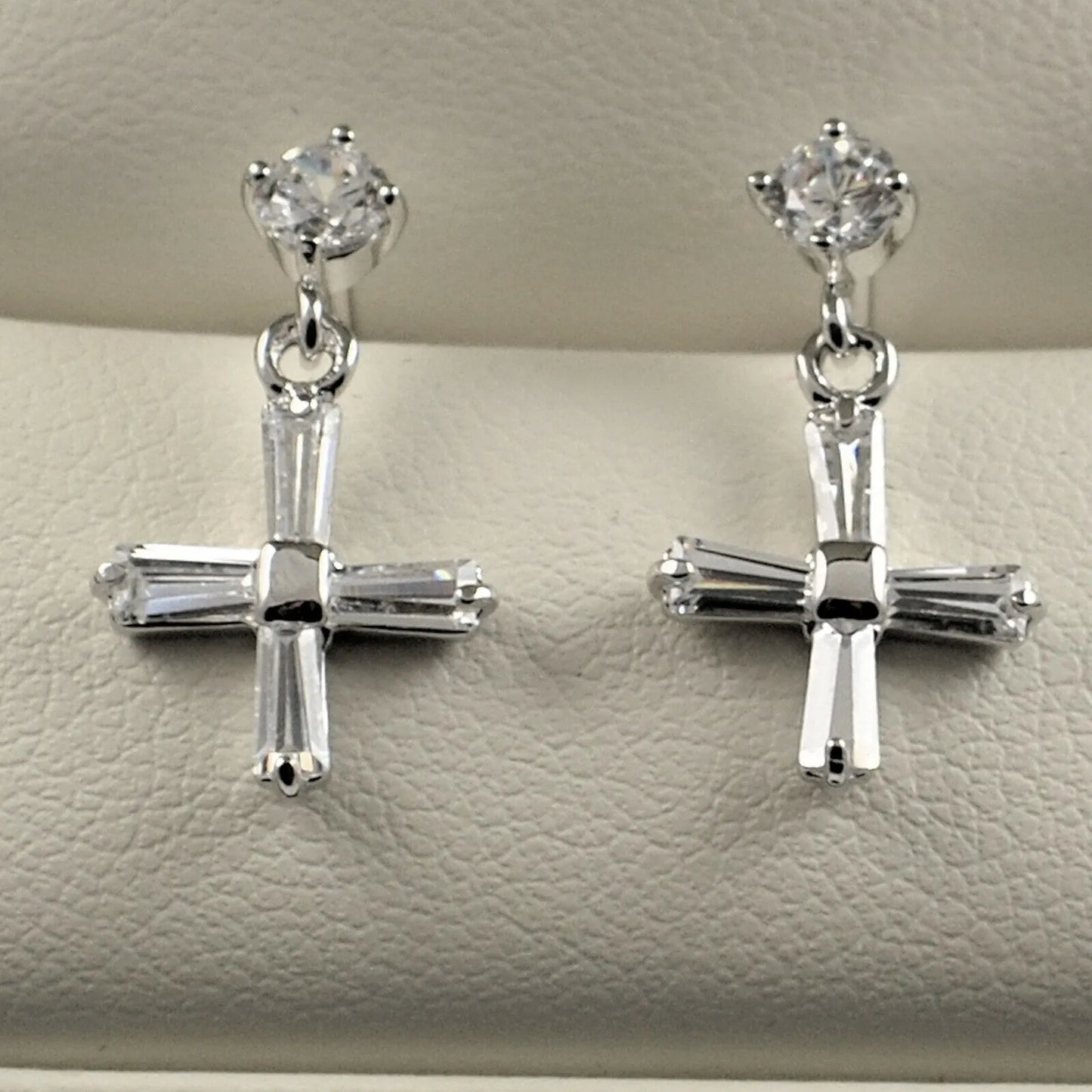 925 CZ Cross Dangle Drop Earrings