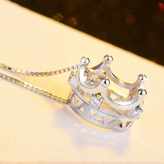 Crystal Crown Pendant Necklace - 925 Sterling Silver Chain  Women's Jewellery Gift for Valentine's & Mother's Day