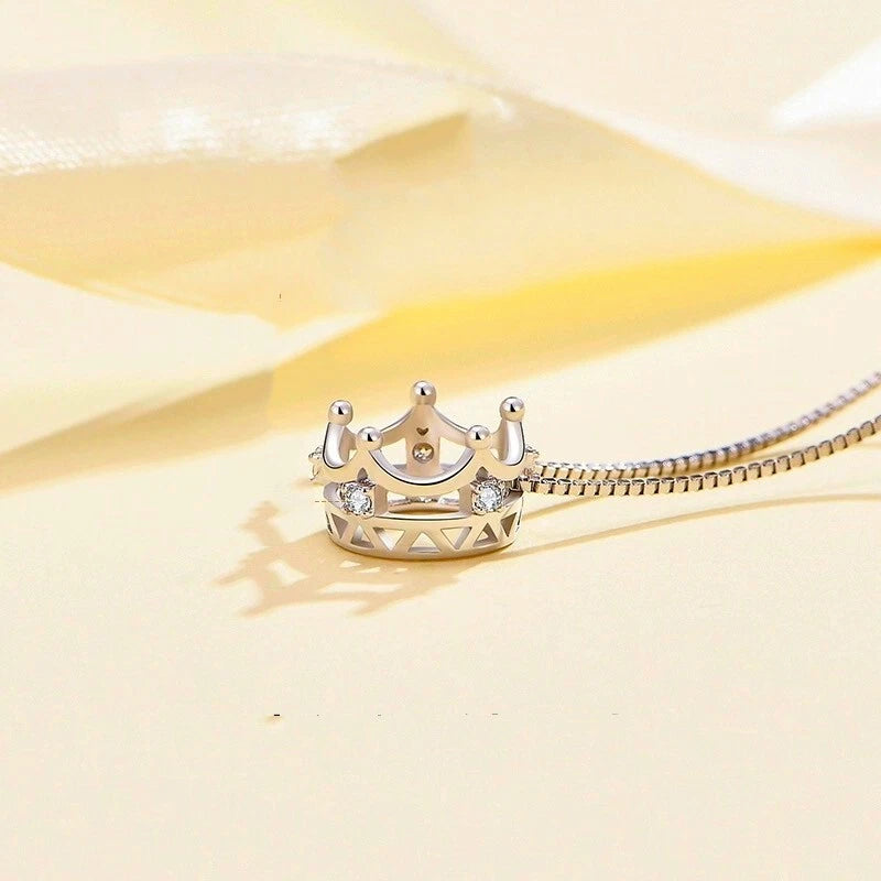 Crystal Crown Pendant Necklace - 925 Sterling Silver Chain Women's Jewellery Gift for Valentine's & Mother's Day