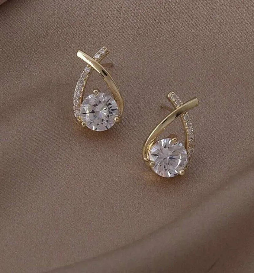 Cross Design Rhinestones Stud Earrings
