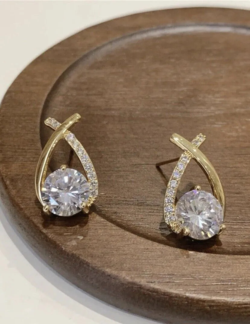 Cross Design Rhinestones Stud Earrings