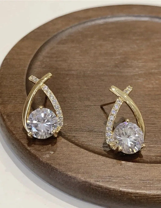 Cross Design Rhinestones Stud Earrings