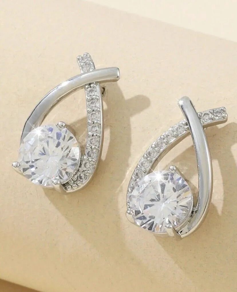 Cross Design Rhinestones Stud Earrings