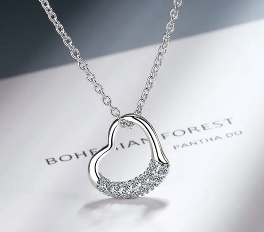 Crystal Heart Pendant 925 Sterling Silver Chain Necklace Womens Jewlery New UK