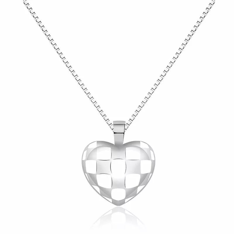 Checkerboard Necklace | 925 Sterling Silver Black and White Heart Necklace