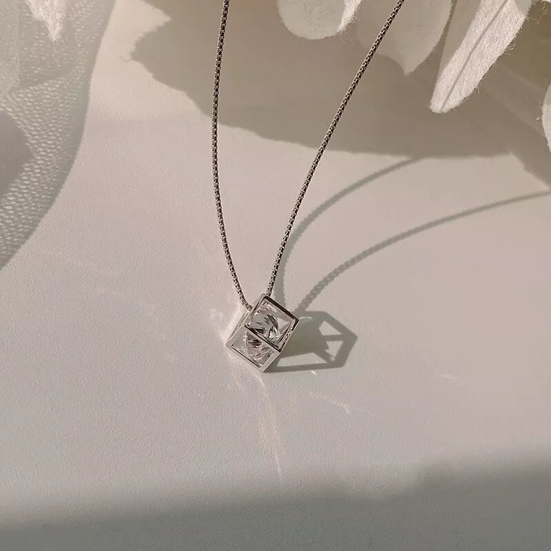 Cube Zircon Sterling Silver Necklace and Earrings Set