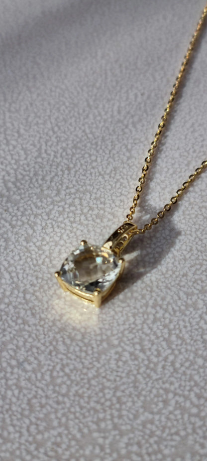 14k Gold Plated Green Amethyst Sky Blue Topaz Cushion-Cut Necklace - 8mm Square