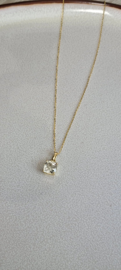 14k Gold Plated Green Amethyst Sky Blue Topaz Cushion-Cut Necklace - 8mm Square
