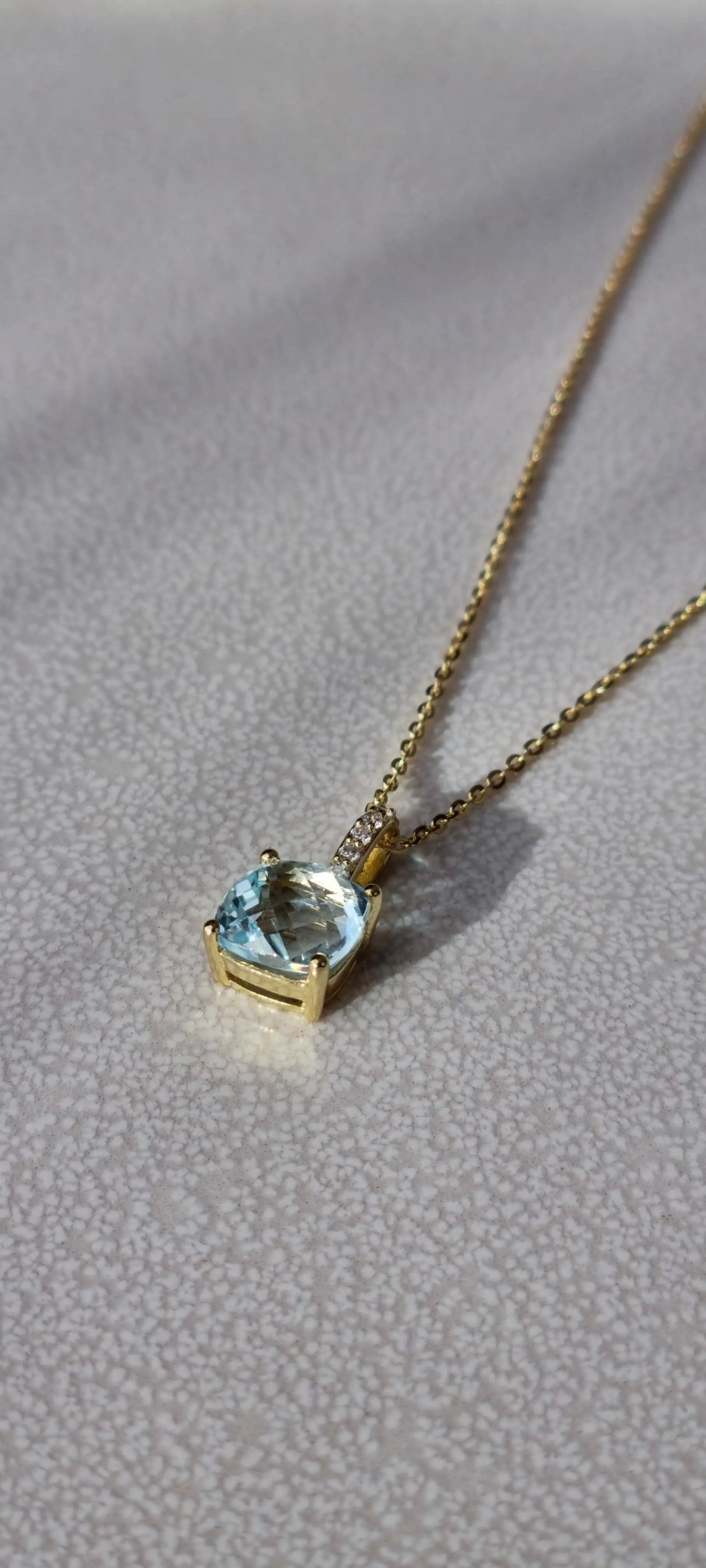 14k Gold Plated Green Amethyst Sky Blue Topaz Cushion-Cut Necklace - 8mm Square