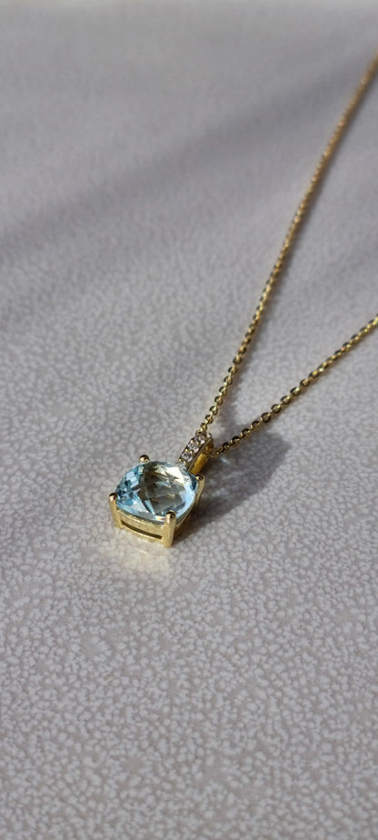 14k Gold Plated Green Amethyst Sky Blue Topaz Cushion-Cut Necklace - 8mm Square