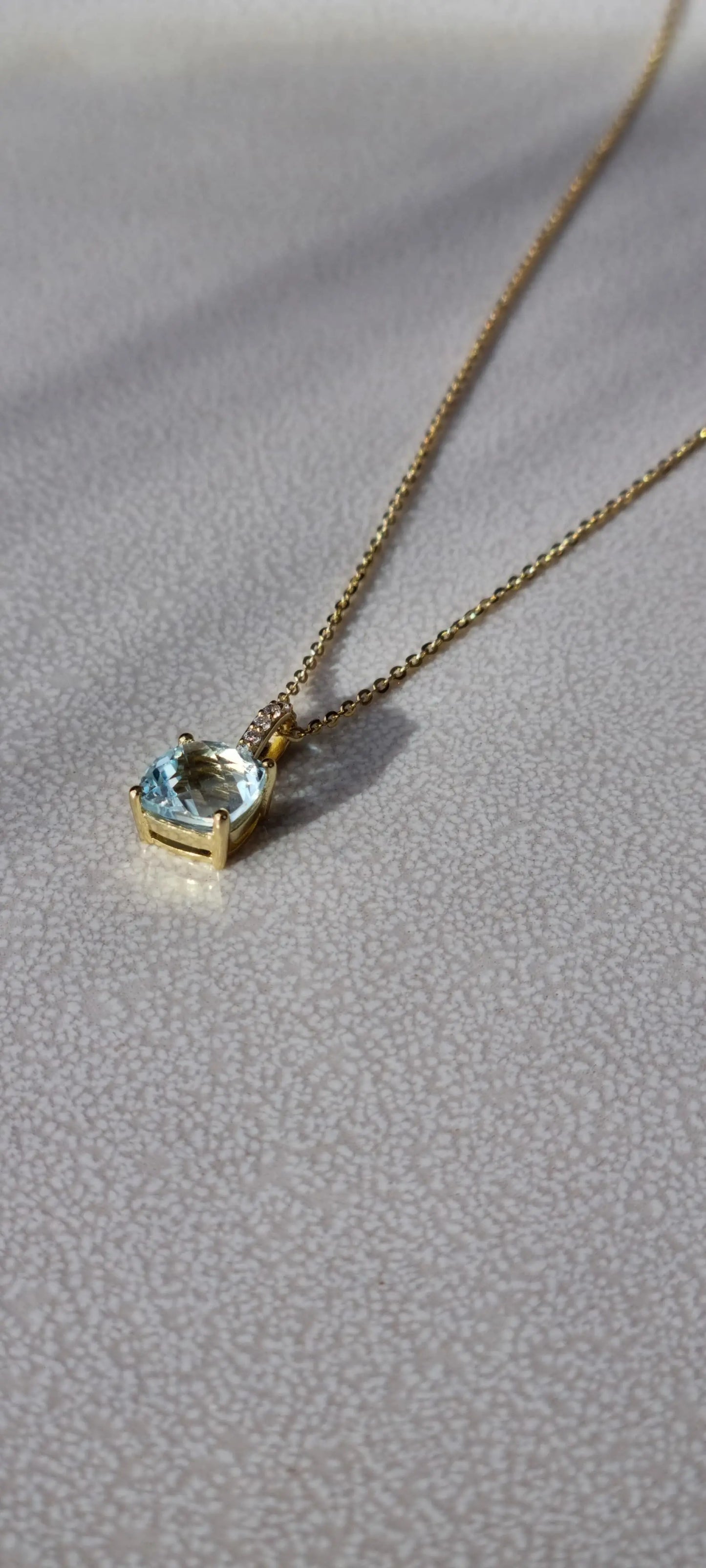 14k Gold Plated Green Amethyst Sky Blue Topaz Cushion-Cut Necklace - 8mm Square