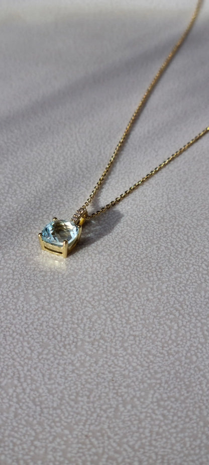 14k Gold Plated Green Amethyst Sky Blue Topaz Cushion-Cut Necklace - 8mm Square