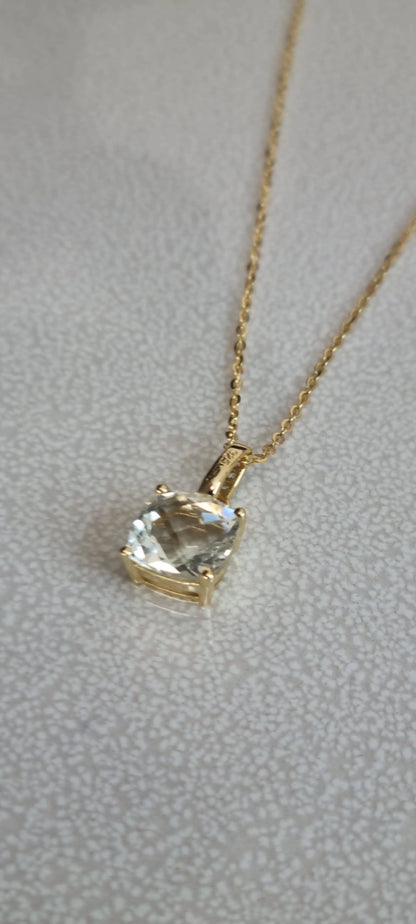14k Gold Plated Green Amethyst Sky Blue Topaz Cushion-Cut Necklace - 8mm Square