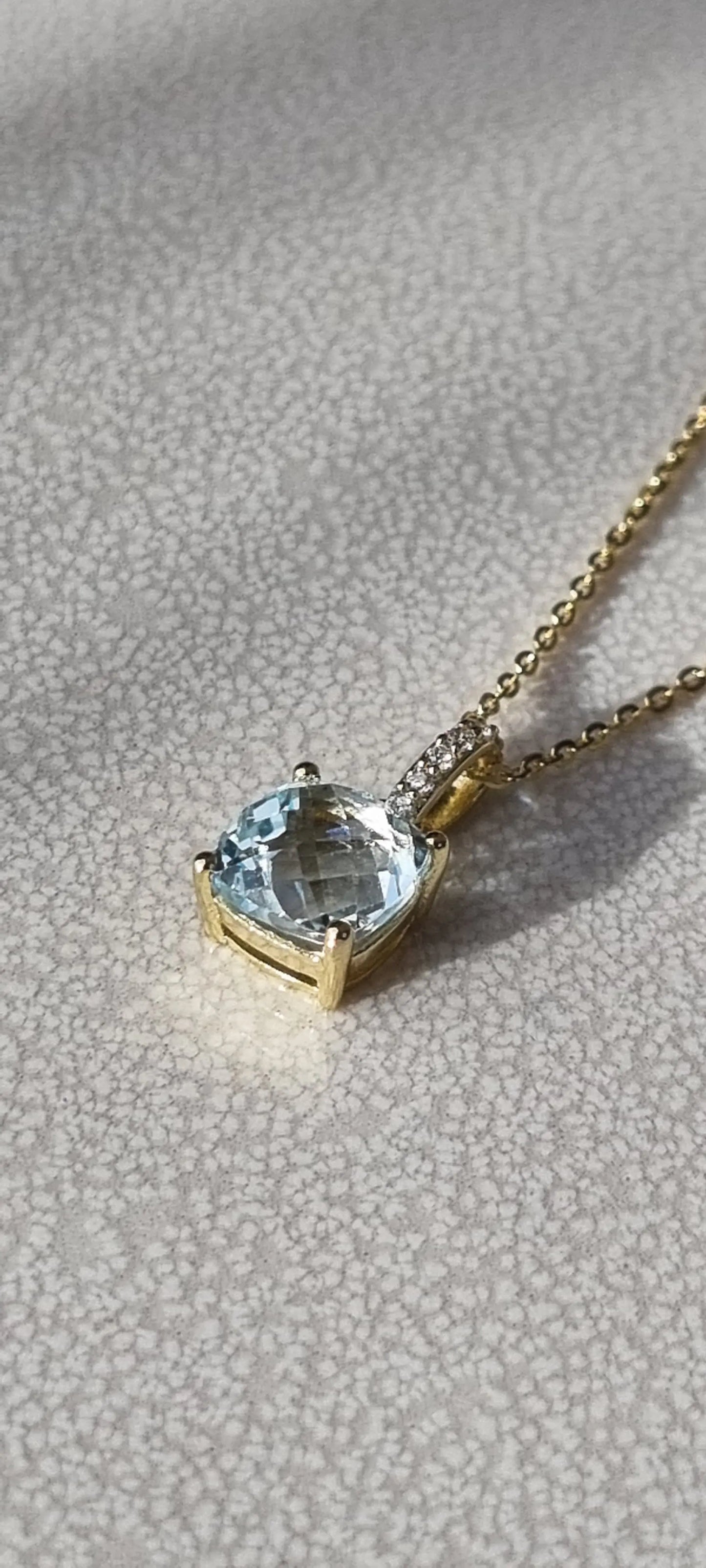 14k Gold Plated Green Amethyst Sky Blue Topaz Cushion-Cut Necklace - 8mm Square