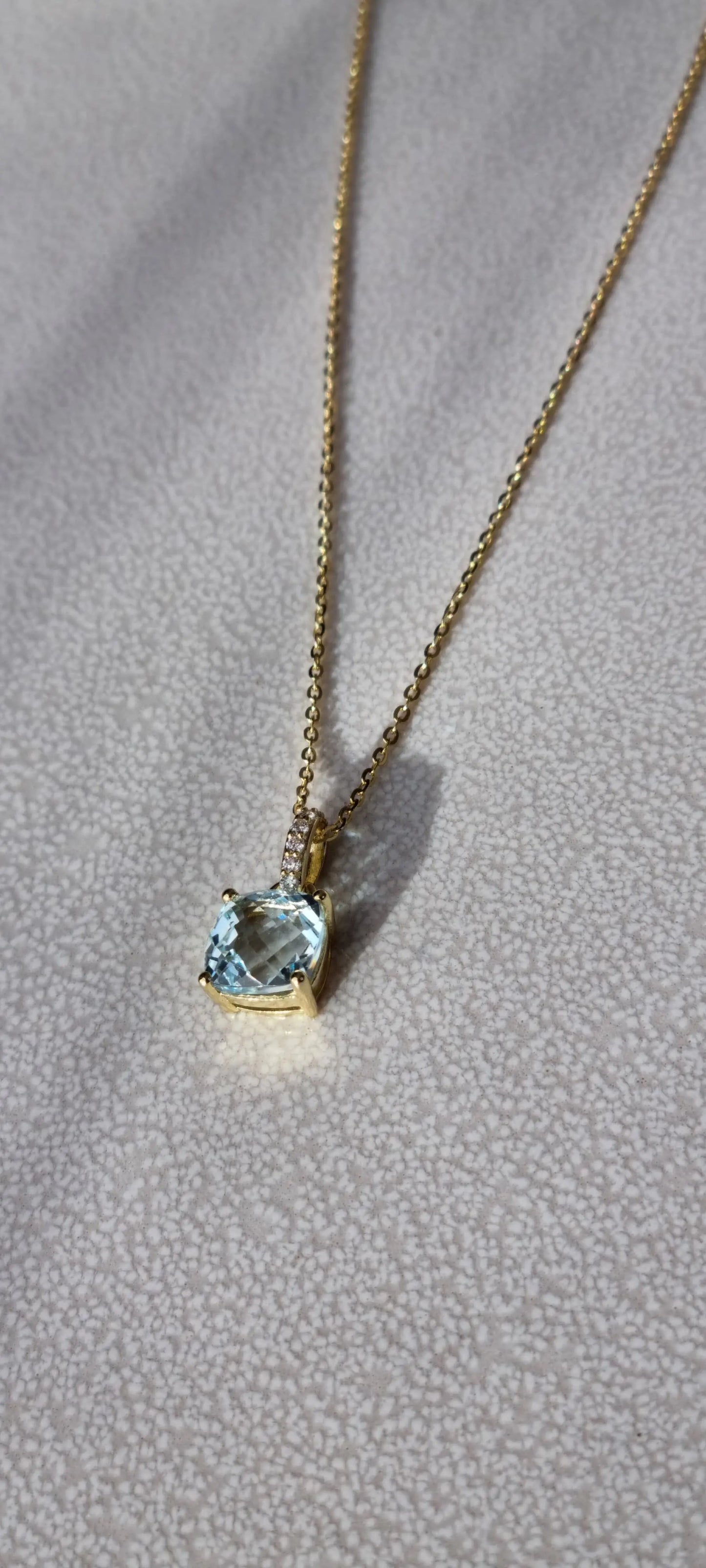 14k Gold Plated Green Amethyst Sky Blue Topaz Cushion-Cut Necklace - 8mm Square