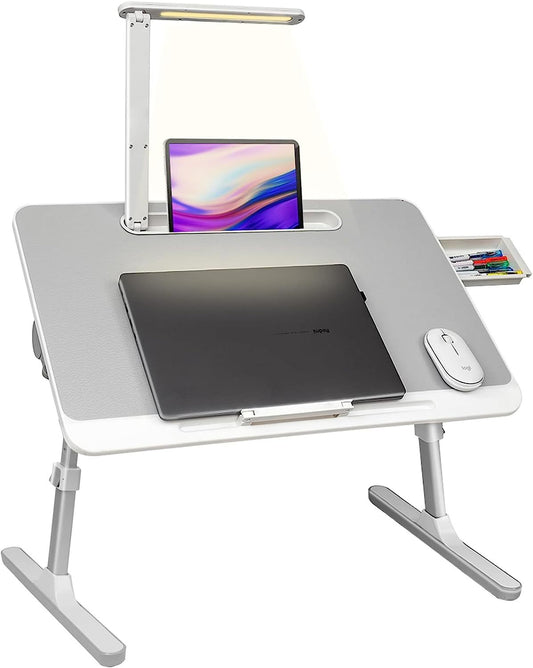 Lap Desk for Laptop, Portable Bed Table Desk, Laptop Desk with LED Light And Drawer, Adjustable Laptop Stand