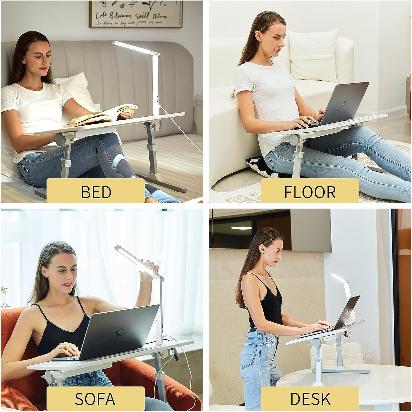 Lap Desk for Laptop, Portable Bed Table Desk, Laptop Desk with LED Light And Drawer, Adjustable Laptop Stand