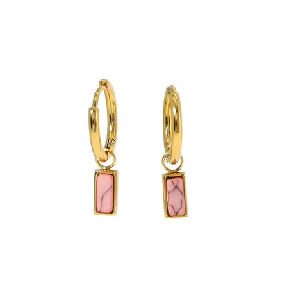 18K Gold Plated Stainless Steel Hoop Huggie Earrings with Colorful Turquoise Stone Charms