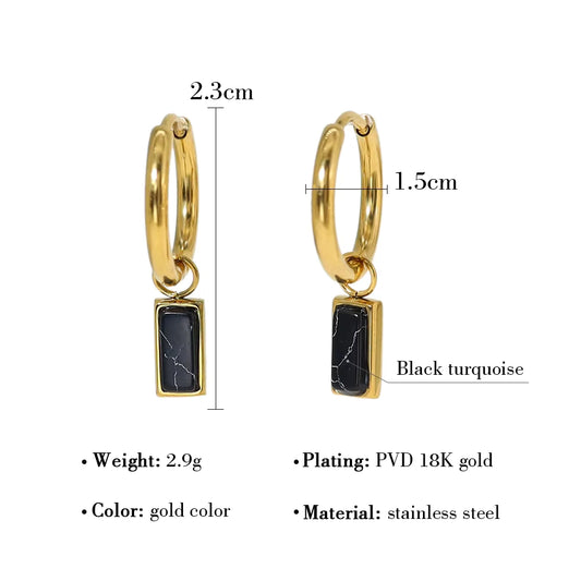 18K Gold Plated Stainless Steel Hoop Huggie Earrings with Colorful Turquoise Stone Charms