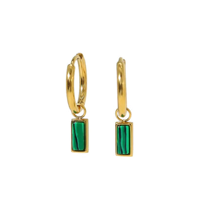 18K Gold Plated Stainless Steel Hoop Huggie Earrings with Colorful Turquoise Stone Charms