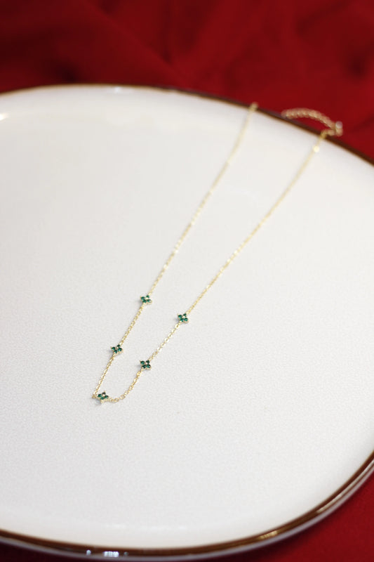 18k Gold-Plated Tiny Green Flower Necklace for Women