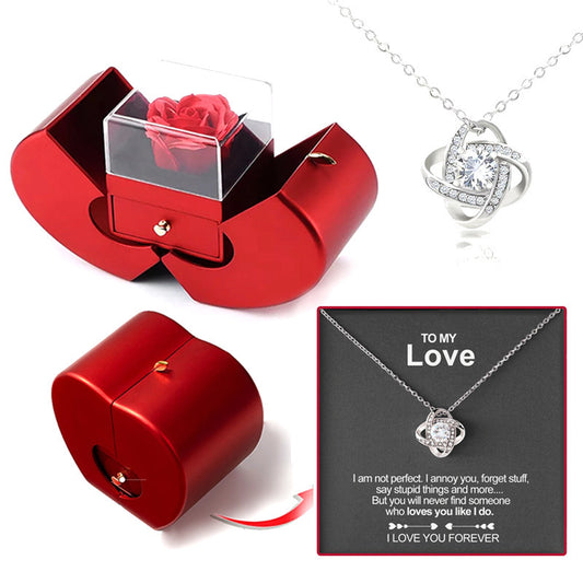 Four-Leaf Clover Necklace Gift Set: Apple Box with Love or Mom Card
