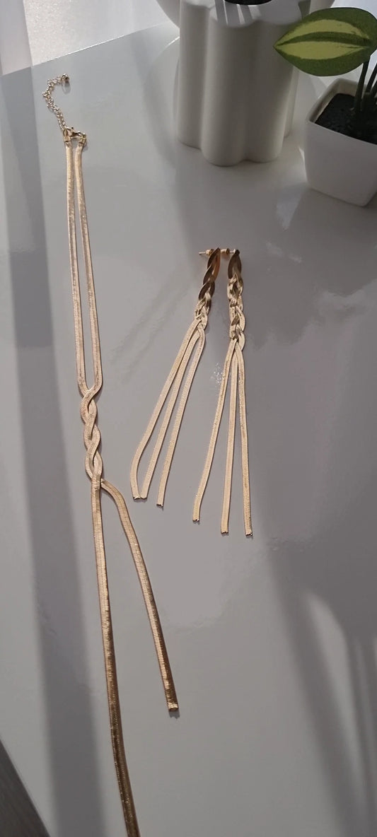 Sexy Tassel Snake Bone Chain Jewelry Set - Gold Plated Geometric Necklace for Women