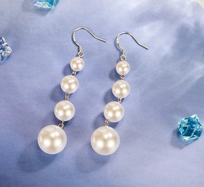 4 Pearl Drop Dangle Hook Earrings in 925 Sterling Silver