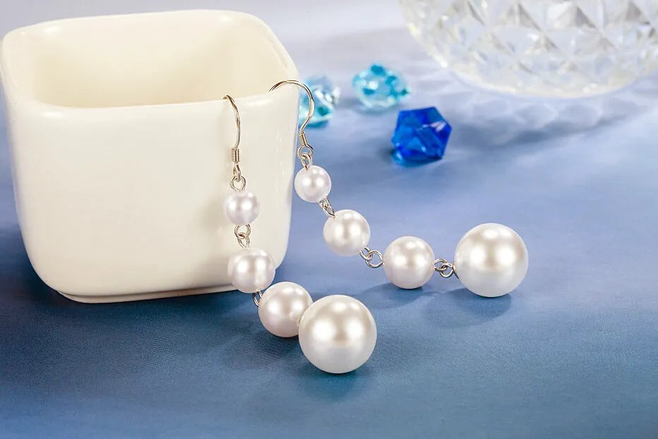 4 Pearl Drop Dangle Hook Earrings in 925 Sterling Silver