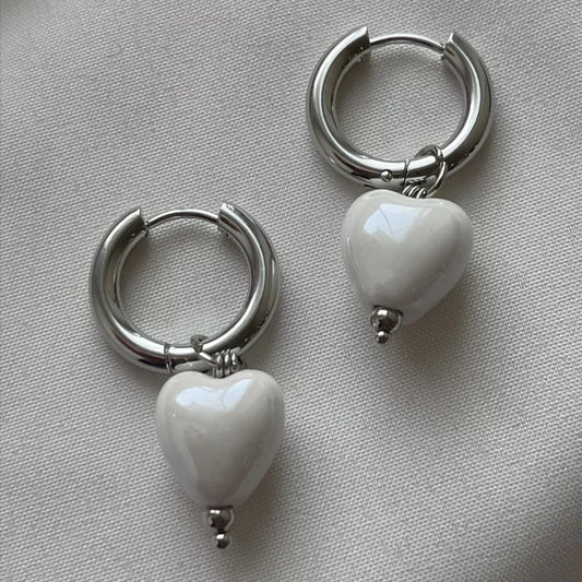 Sweet White Ceramic Love Pendant Earrings