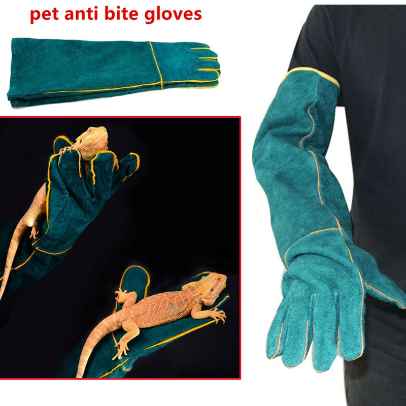 62CM Anti-Bite Pet Training Gloves Double Leather Reptile Protection Gloves