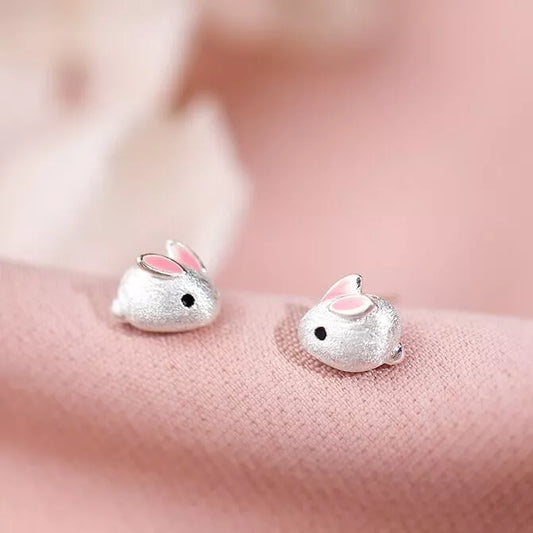 925 Sterling Silver Rabbit Stud Earrings – Cute Bunny Jewellery for Women & Girls, 8mm