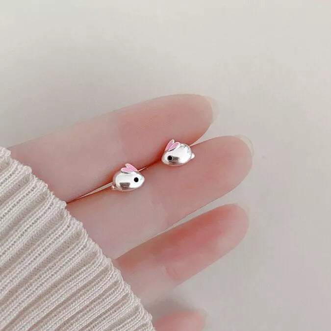 925 Sterling Silver Rabbit Stud Earrings – Cute Bunny Jewellery for Women & Girls, 8mm