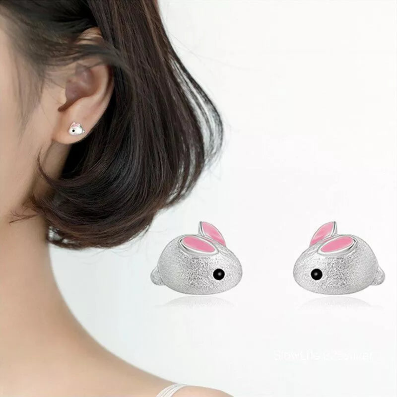 925 Sterling Silver Rabbit Stud Earrings – Cute Bunny Jewellery for Women & Girls, 8mm