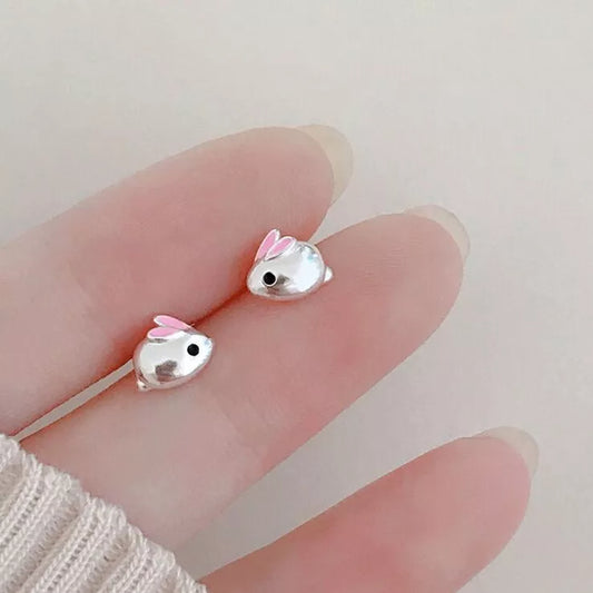 925 Sterling Silver Rabbit Stud Earrings – Cute Bunny Jewellery for Women & Girls, 8mm