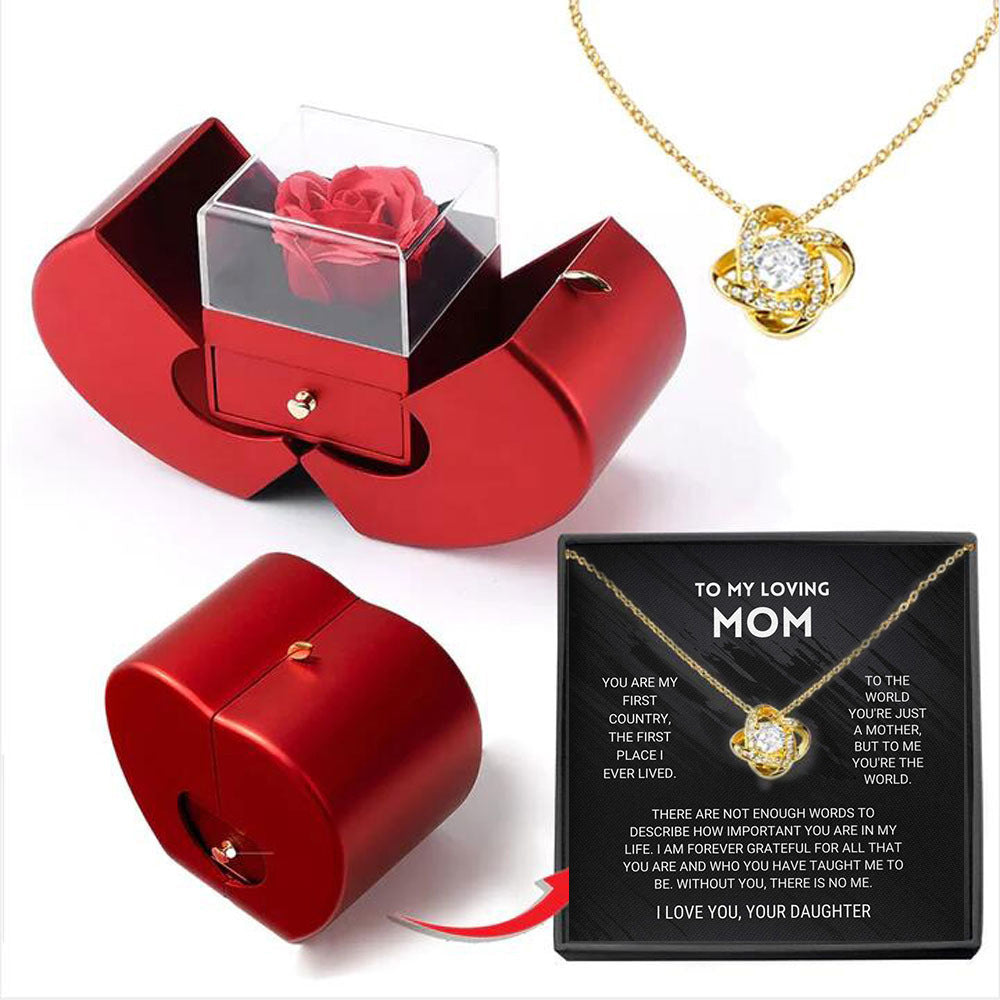 Four-Leaf Clover Necklace Gift Set: Apple Box with Love or Mom Card