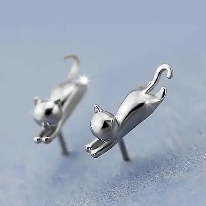 925 Sterling Silver Glossy Cat Necklace and Stud Earrings Set